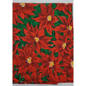 Vintage Christmas Holiday Fabric Poinsettia  Premium Cotton 55”x52”